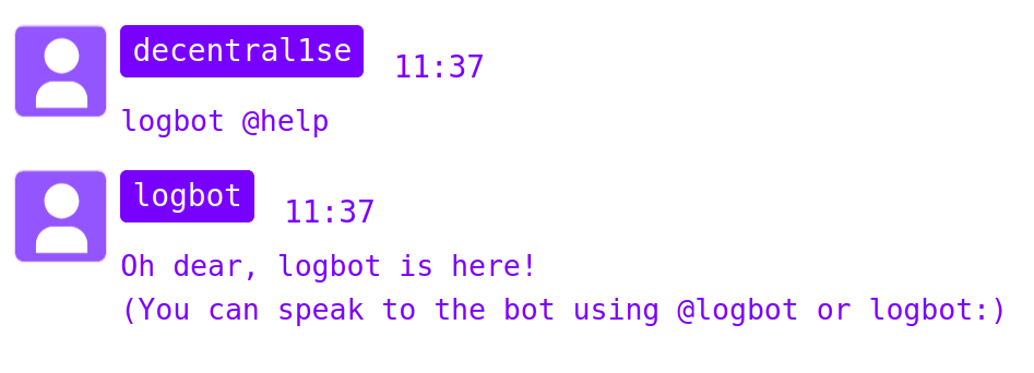 Logbot responding to help messages