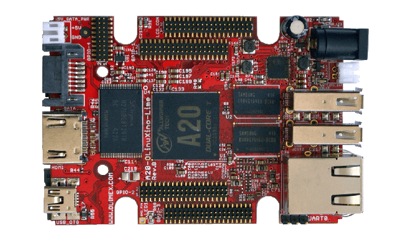 Image of an A20 Olimex SoC board